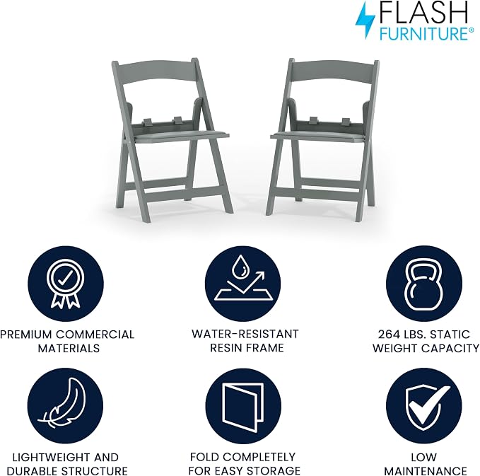 Flash Furniture Hercules Kids Resin Folding Chair, White, 2-Pack | White Gray Padded Seat - Image 4
