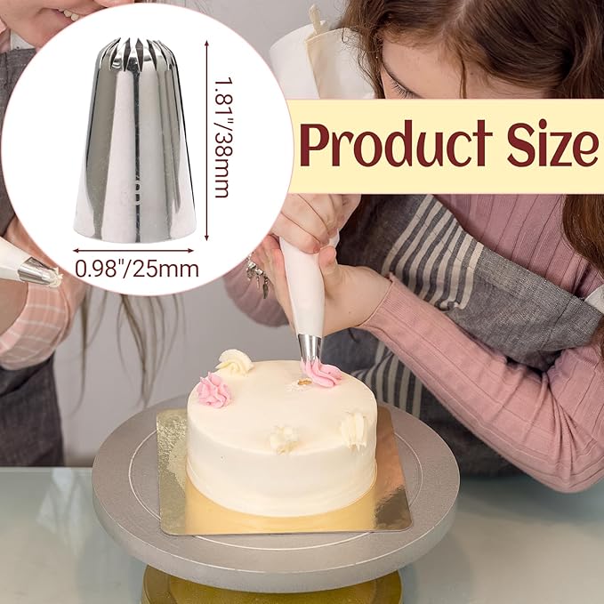 6B Piping Tips Set for Cake Decorating - 5 Piece Stainless Steel Star Nozzles for Buttercream, Icing, Cupcakes & Cookies