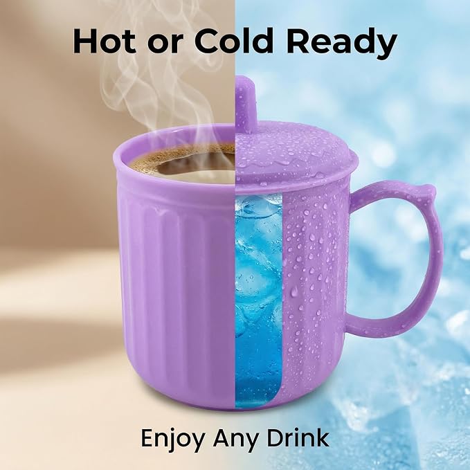 Plastic Coffee Mug with Lid (Non-Sealed) Set 6, 16-ounce Cups Vivid | BPA Free Reusable Food Grade PP, Unbreakable, Dishwasher Safe, Lightweight, Elderly Kid Safe, Kitchen Party Camping Outdoor - Image 5