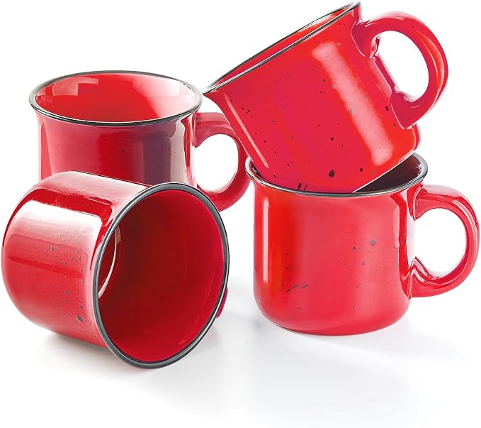 bestone Coffee Mugs Set of 4，16 oz Large Coffee Mugs, Ceramic Mugs with Handles,Salad,Noodles etc Coffee Mugs, Cups for Coffee Cereal Latte ，Microwave & Dishwasher safe，Red by BESTONE