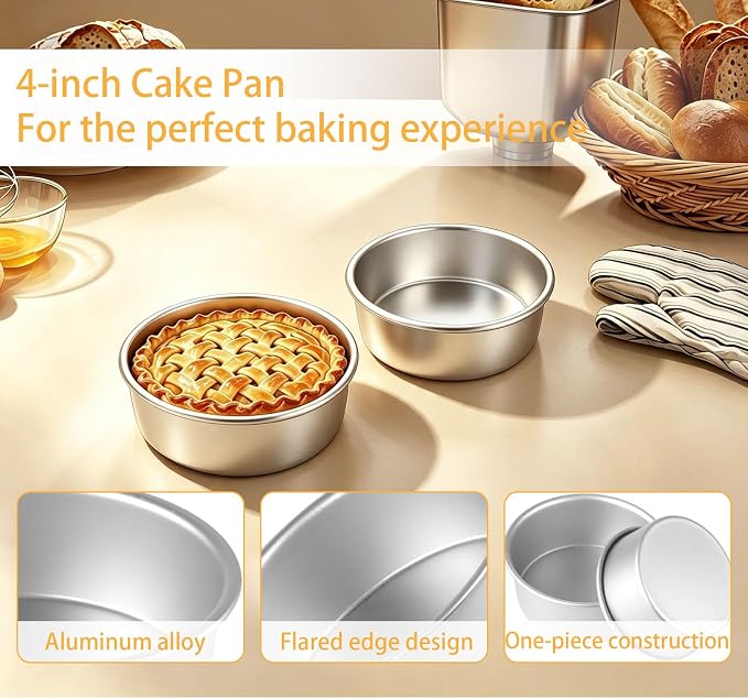 Round Cake Pans Set - 4 Inch Aluminum Nonstick Mini Cake Tins With 50 Parchment Liners & 2 Demold Tool for Diy Baking Cakes Cheesecake Tiered Cakes - Image 4