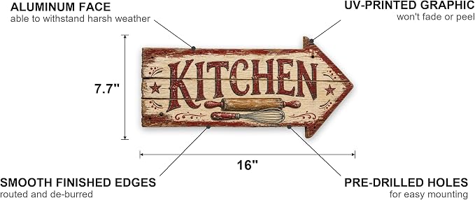 Kitchen Right-Pointing Arrow Sign — Die-Cut Metal Directional Wall Decor | barnwood look, rustic, durable print, ready to hang - Image 2