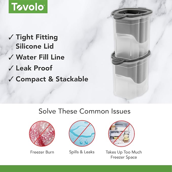 Tovolo Skull Shaped Ice Molds, Set of 2 - Large Skull Ice Mold Gift - Unique Ice Mold Chills Drinks - Odor-Free Freezer Storage, Dishwasher-Safe