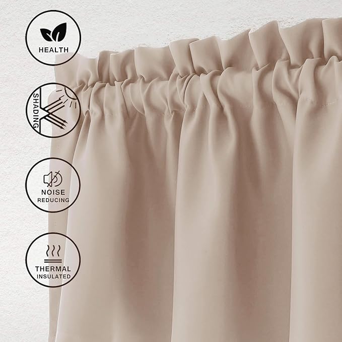 Hiasan Valance Curtains for Kitchen Blackout Thermal Insulated Solid Window Curtain Valance, Camel, 42 x 18 Inches, 1 Panel - Image 2