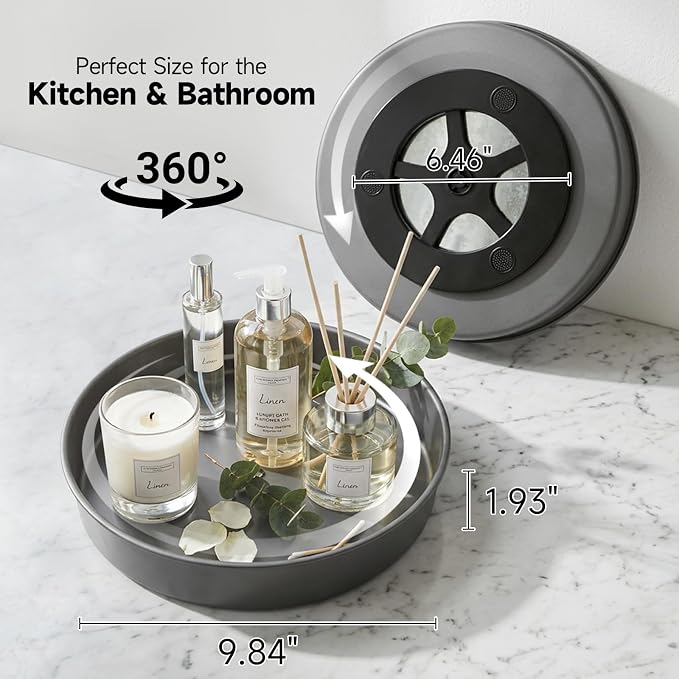 2PCS 9.8" Black Metal Lazy Susan Turntable Organizer | Non-Slip, Easy to Wipe, 360° Rotating Spinning Tray, For Cabinet, Pantry, Table Top, Fridge, Bathroom Vanity, Kitchen Decor - Image 2