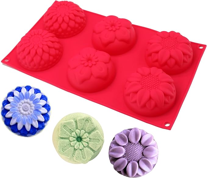 X-Haibei Round Flower Bath Soap Mold Glycerin Lotion Bar CP HP Cake Making Silicone Pan Supplies, Dia. 3inch, 4oz per Cell