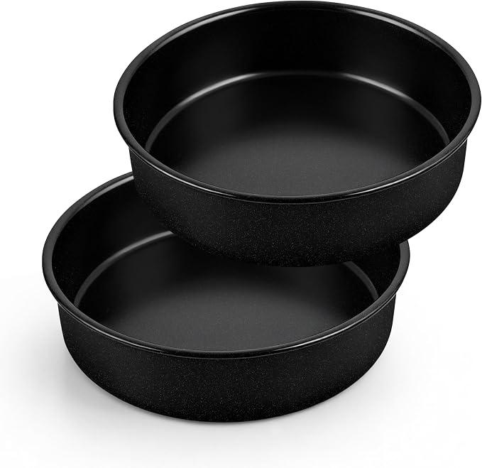 P&P CHEF 7 Inch Cake Pan Set, Non-stick Baking Pans for Cake, 2Pcs | Round Cake Baking Tins for Tier Smash Cakes, Bread, Non-Toxic & Solid, Stainless Steel Core & Leak-Proof, Black by PPCHEF