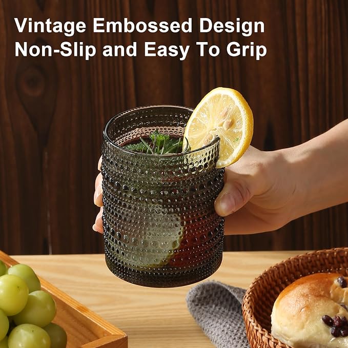 ZMOWIPDL 12oz & 15oz Hobnail Drinking Glasses,Grey Glass Cups Set of 8 | Vintage Highball Glassware，Kitchen Drinkware，Embossed Water Tumbler,for Beer,Cocktail,Whiskey,Juice,Various Mixed Drinks - Image 6