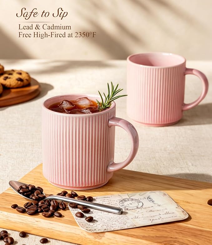 GBhome Coffee Mugs Set of 6，16 oz Coffee Cups with Handle | Cups for Latte, Tea, Cocoa & Milk, Ideal for Daily Use & Gifts, Microwave & Dishwasher Safe, Blush Pink - Image 7