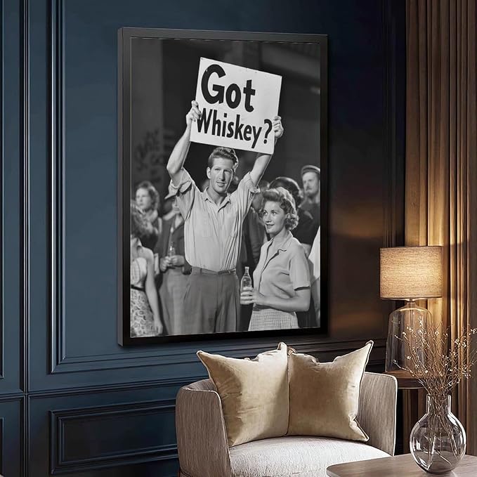Got Whiskey, Black And White , Alcohol Speakeasy Poster, Prohibition, Protest Art Canvas Poster Wall Art Decor Print Picture Paintings for Living Room Bedroom Decoration Black Frame 16x24in(40x60cm) - Image 3
