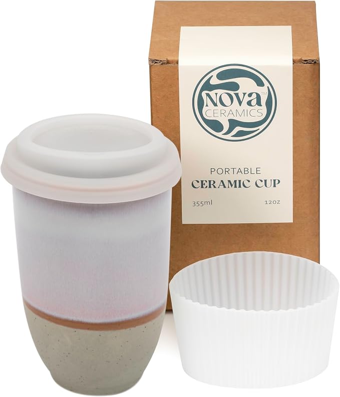 NOVA CERAMICS Travel Mug – Portable Coffee Tumbler – Unique to Go Mug – Microwave & Dishwasher Safe Purple Coffee Tumbler - Gifts for Women Men Him Her – 12oz – Horizon by NovaCeramics