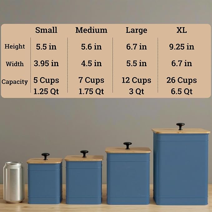 Kitchen Canisters for Countertop Set of 4 w/ Chalkboard Labels & Marker Pen | Airtight Easy Open Bamboo Lids, Dent-Resistant Thick Metal, Customizable Chalkboard Labels, Marker Pen Included, Set of 4 - Image 6