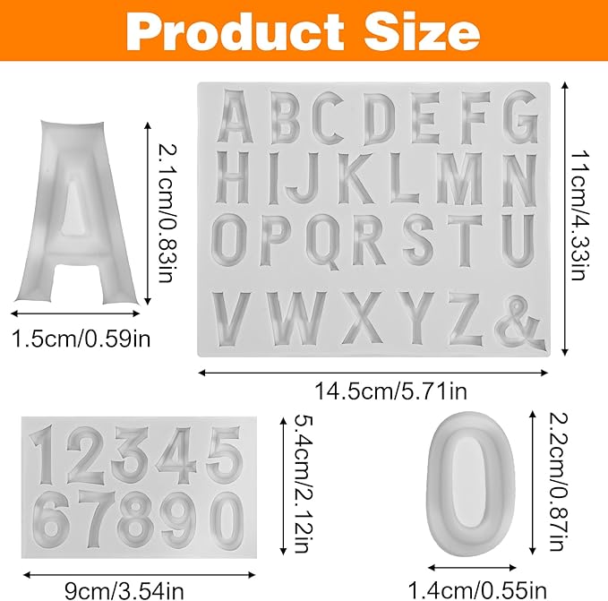 2PCS Silicone Letter Molds Number Molds for Chocolate 26 Capital Letters and 0-9 Numbers Birthday Party Anniversary Valentine's Day Cake Decoration Cupcake Candy Sugar Craft Mousse Cookie