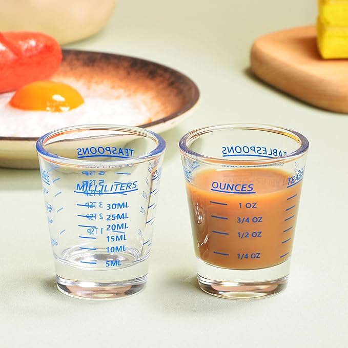 Shot Glass Measuring Cup，Espresso Shot Glass 26-Incremental Measurement 6 Tsp, 30ml, 1oz, 2 Tbs, Kitchen Tools，Bar Bartender Accessories, Jigger for Bartending (2 Pack-Blue)