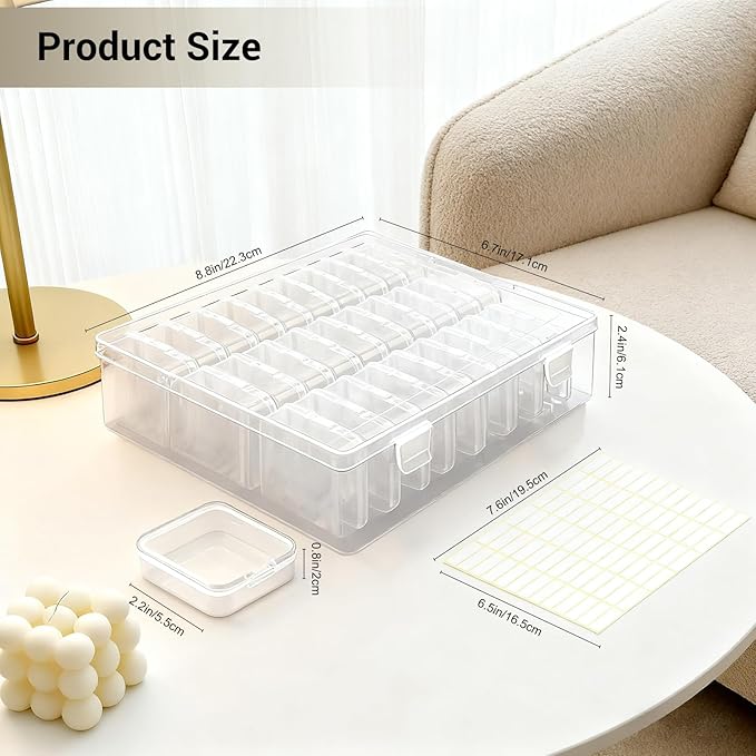 Bead Organizer Box with 84 Label Stickers, Clear Bead Storage Case with 30 Small Containers, Plastic Craft Organizer for Jewelry Making, Diamond Painting Drills, Small Parts, Seeds, Screws