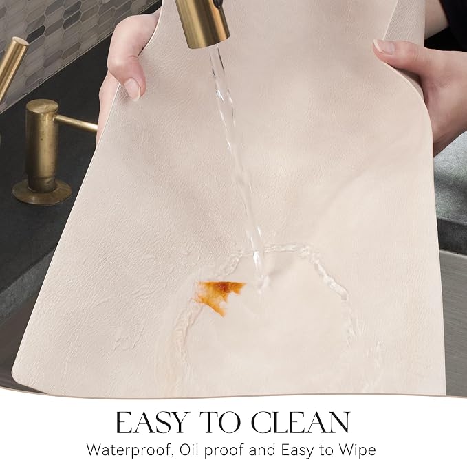 MOSAYT Vinyl Placemats Set of 8-12 X 17 Inch - Faux Leather 100% Waterproof Oil-Proof Wipeable PU Place Mats, Heat Resistant Reversible Table Mats for Kitchen, Dining, Outdoor, Beige - Image 4