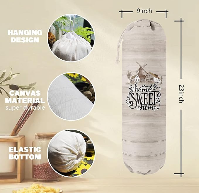 Home Sweet Home, Grocery Bags Holder Organizer for Shopping Bags，Wall Mount Plastic Bags Storage Container Dispensers, Gift for Women Mother Grandmother Friend - Image 3