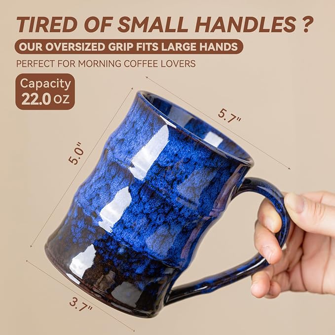 22oz Blue Kiln-Change Ceramic Coffee Mug with Ergonomic Handle, 1340℃ High-Fire Large Mug - Lead-Free, Microwave Safe, Great Gift for Valentine’s/Mother’s Day - Image 7