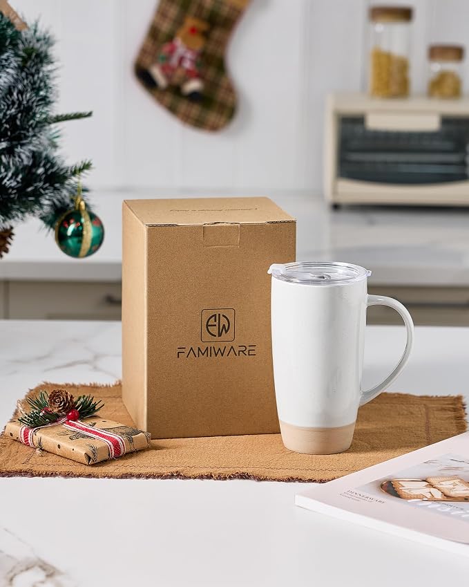 famiware Milkyway Coffee Mug, 20oz Large Coffee Mug, Ceramic Mug with Lid, Tea Cup with Handle for Latte, Tea, Cocoa, Milk, Home & Office, White - Image 6