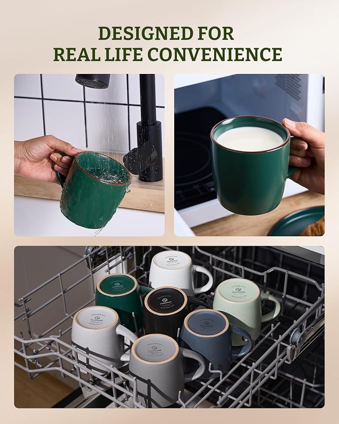 famiware Mercury Coffee Mugs 13 oz, Coffee Mugs Set of 4 with Handle, Ceramic Cups for Latte, Hot Tea, Cappuccino, Mocha, Cocoa, Dark Green - Image 6
