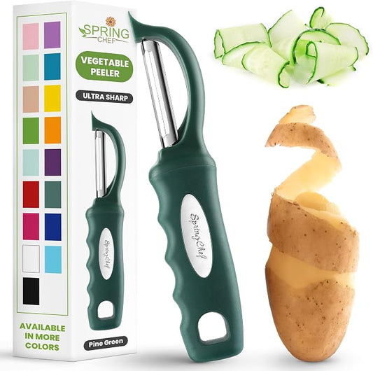 Spring Chef Potato Peeler for Kitchen with Soft Grip Handle, Pine Green | Premium Vegetable Peeler w/ Sharp Stainless Steel Blades, Multifunctional Food Peeler for Apple, Carrot, Cucumber, Fruit by SpringChef