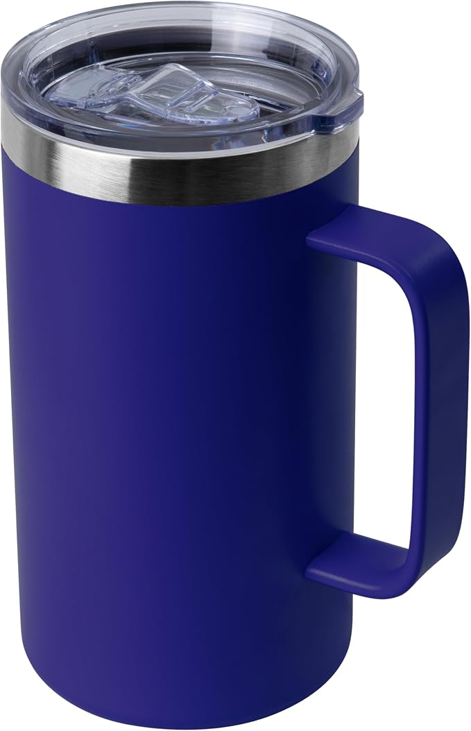 DOMICARE 24oz Mug with Handle and Lid, Stainless Steel Coffee Mug, Reusable Insulated Cup, Travel Mug with Handle, Double Wall Vacuum Coffee Tumbler for Men and Women, Dark Blue, Pack 1 by VisittheDOMICARE