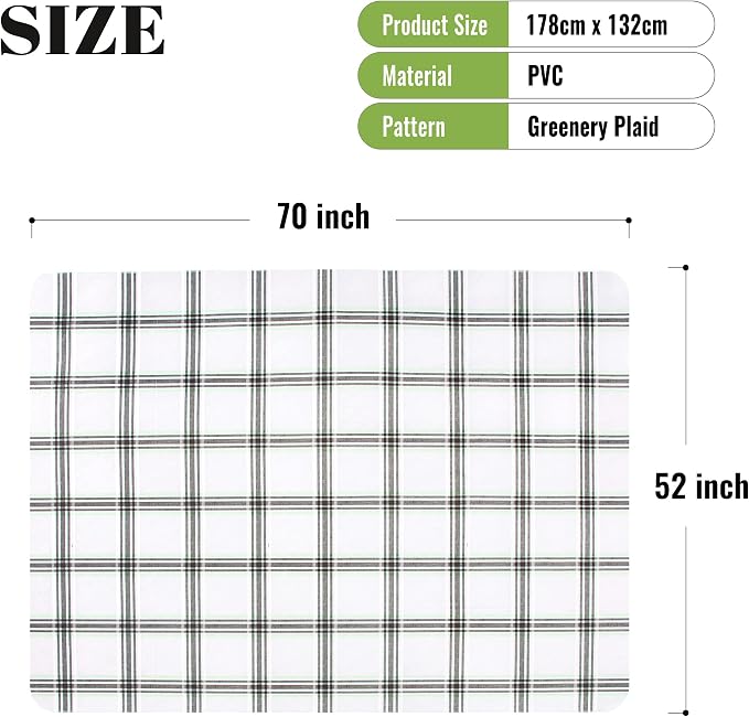 FIFTY FEET 70 * 52 Inch Rectangle Tablecloth, Vinyl Tablecloth with Flannel Backing for Rectangle Tables Waterproof, Spill Proof Plastic Picnic Table Cover for Dining/Camping/Indoor/Outdoor(Plaid-C) - Image 5