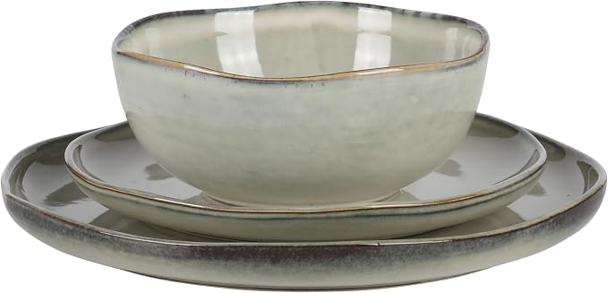 Gibson Elite Nardini 12 Piece (Service for 4) Plates and Bowls Reactive Glaze Dishes Stoneware Ceramic Dinnerware Set - Moon White - Image 6