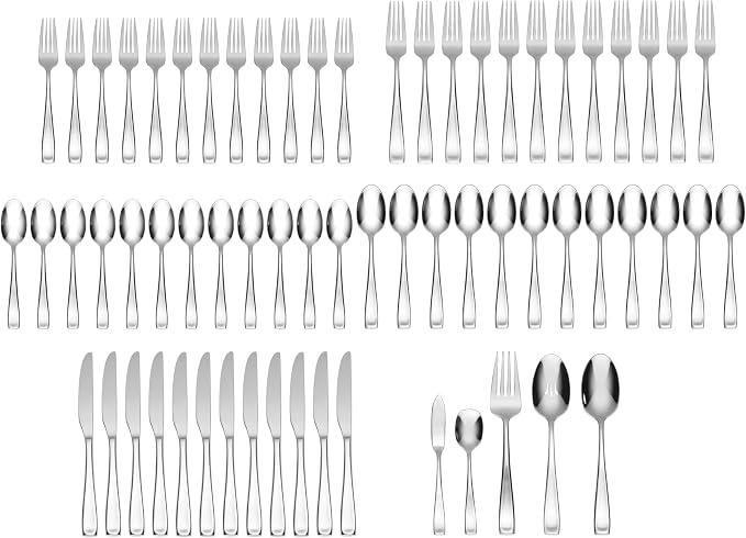 Oneida Moda 65-Piece 18/10 Silverware Set for 12, Flatware | mirror finish, dishwasher safe | includes serving spoons and utensil set | heavy duty, cutlery set for kitchen and dining - Image 2