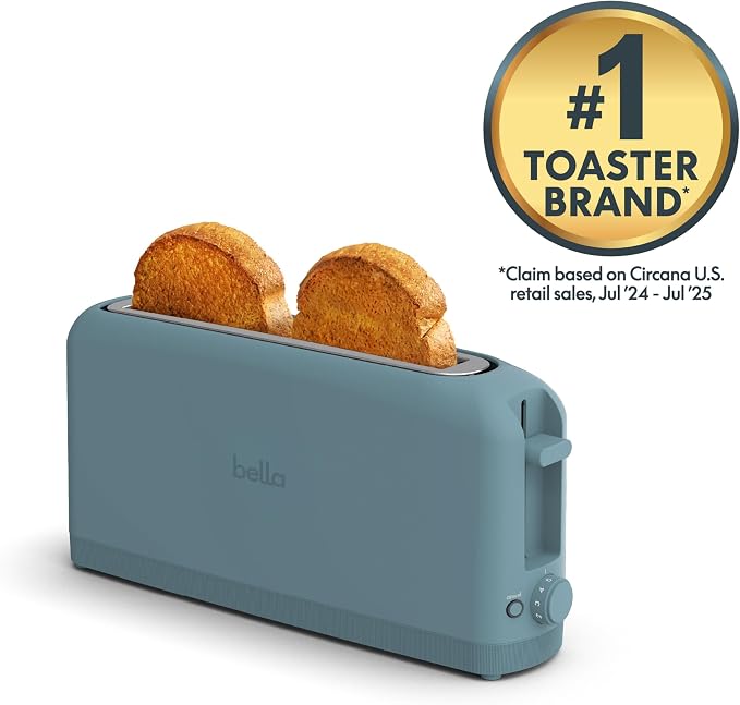 bella 2 Slice Slim Toaster, Fits-anywhere™ Kitchenware, 6 Setting Shade Control with Reheat & Cancel Buttons, Fits Sourdough, 10” Long Slot, Anti Jam & Auto Shutoff, 900 Watt, Surf - Image 4