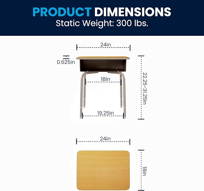 Flash Furniture Billie Student Desk - Maple Open Front School Desk - Silver Metal Frame - 24"W x 18"D Adjustable Height, Durable for School or Remote Learning - Image 3