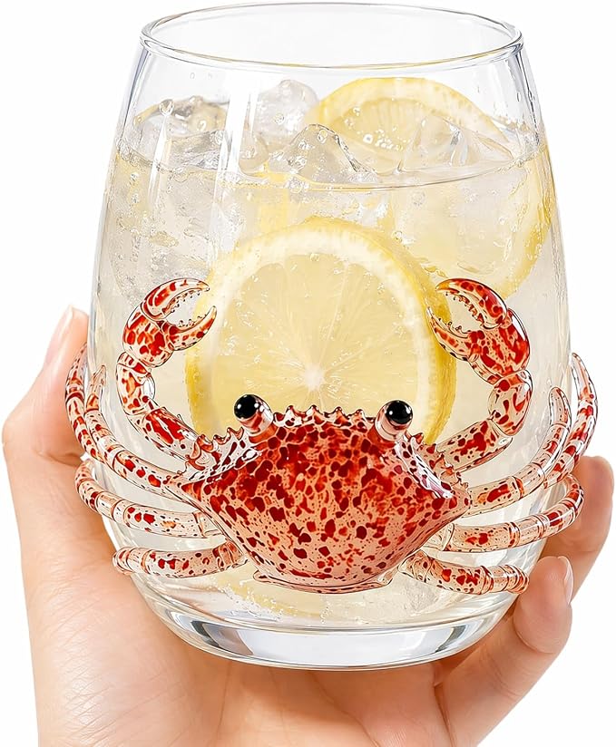 Ocean Themed Crab Hand-Blown Coastal Glassware for Birthday & Holiday Gifts | Ocean Themed Octopus Glassware Hand Blown Coastal Stemless Wine Glasses Unique Coastal Decor Gift for Ocean Lovers - Image 8