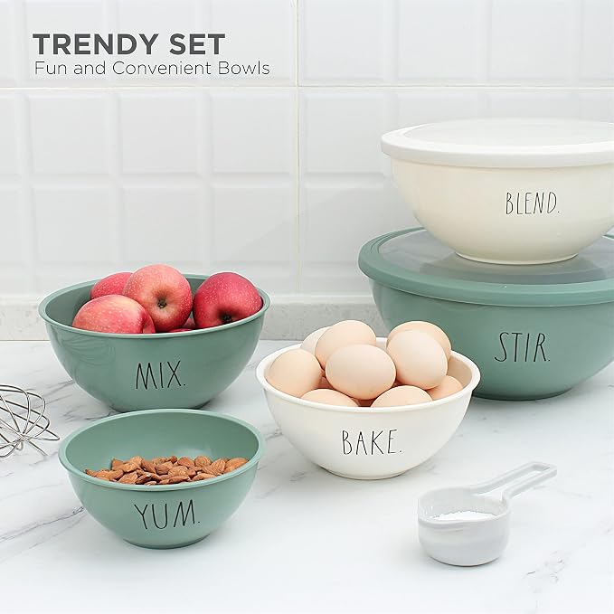 Rae Dunn Mixing Bowls with Lids - 10 Piece Plastic Nesting Bowls Set includes 5 Prep Bowls and 5 Lids (Sage) - Image 3