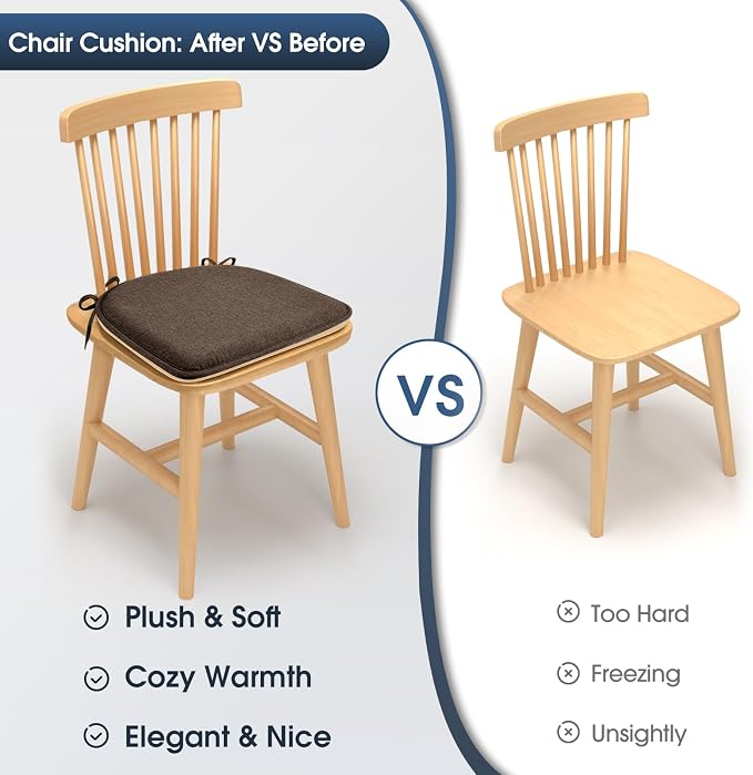 TushGuard Chair Cushions, 4 Pack Memory Foam Chair Pads, Brown | Dining Chair Pads with Fixed Straps, Thin Seat Cushion, Anti-Slip Kitchen Chair Cushion Set - Image 3