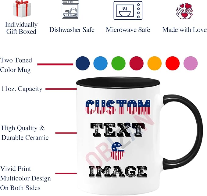 Custom Coffee Mug with Photo, Text, or Logo | Personalized Ceramic Mug 11oz | Customizable Gift for Men, Women | Unique Gift for Birthdays, Holidays, Christmas | White - Black - Image 5