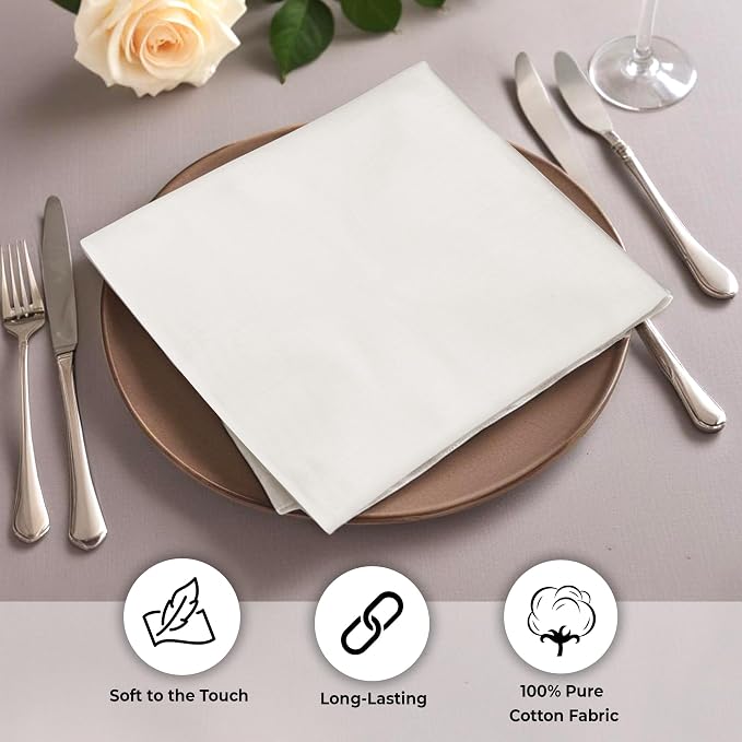 Urban Villa Cloth Napkins Ivory Dinner 100% Cotton 18x18 Inches (Set of 12) - Image 4