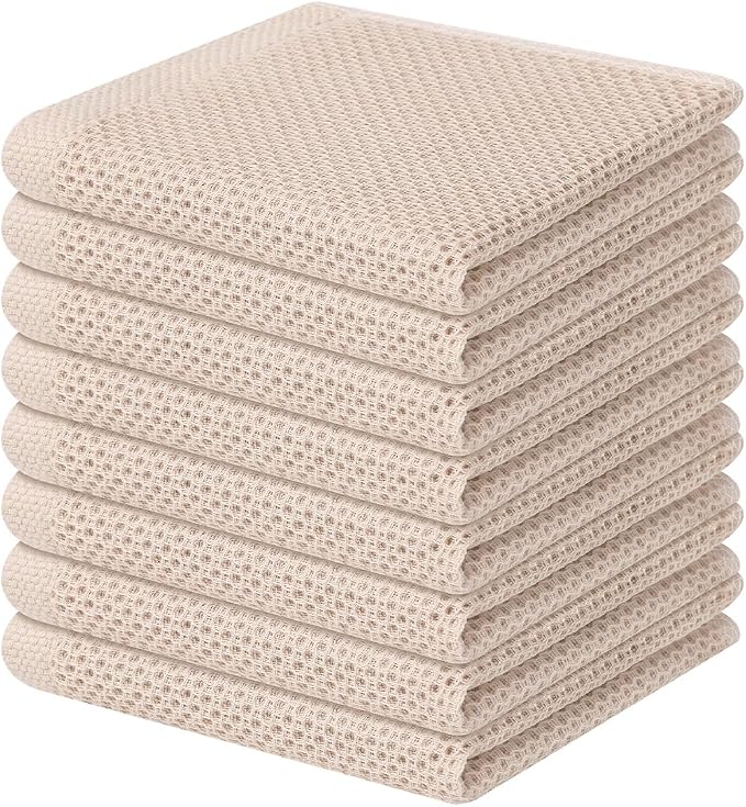 Homaxy 100% Cotton Waffle Weave Kitchen Dish Cloths 8-Pack, Beige | 12 x 12 Inches, Ultra Soft Absorbent Dish Towels, Quick Drying Dish Rags with Hanging Loop by Homaxy