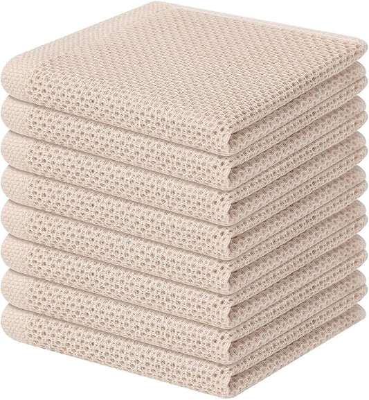 Homaxy 100% Cotton Waffle Weave Kitchen Dish Cloths 8-Pack, Beige | 12 x 12 Inches, Ultra Soft Absorbent Dish Towels, Quick Drying Dish Rags with Hanging Loop by Homaxy