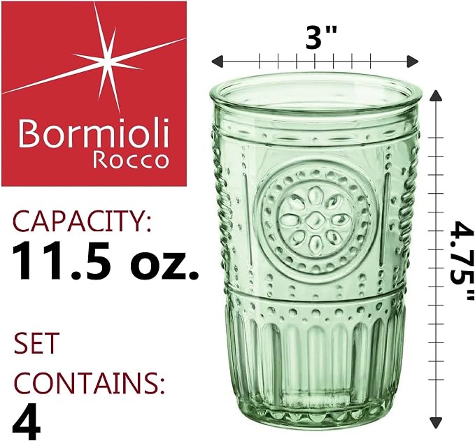 Bormioli Rocco Romantic Set Of 4 Tumbler Glasses, 11.5 Oz. Colored Crystal Glass, Pastel Green, Made In Italy. - Image 2