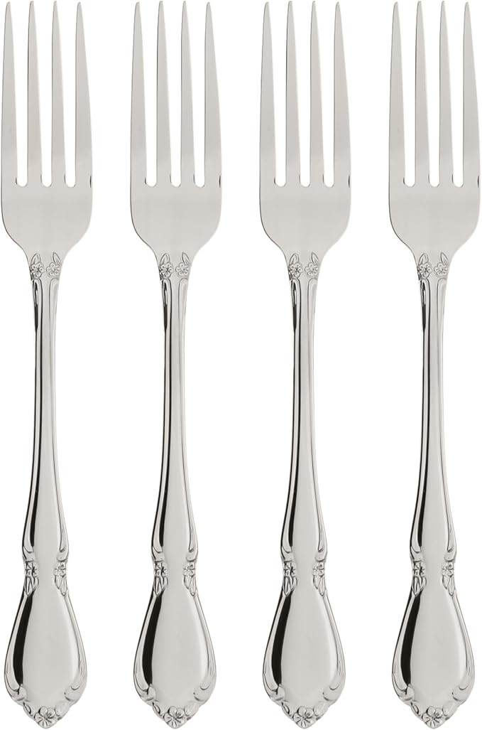 Oneida Silverware Set, Chateau Fine Flatware Dinner Forks Set, Service For 4, 18/10 Stainless Steel Forks, Rust Resistant, Dishwasher Safe, Long Fork, Home & Kitchen Eating Utensils (Silver, 4 Piece) by Oneida