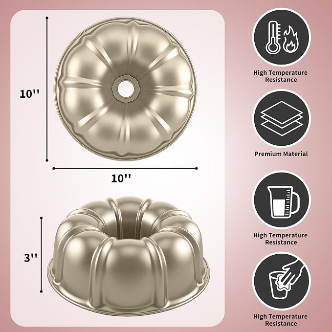 10” Cake Pan 2-PACK, Nonstick Round Cake Baking Pan, Buntz Pound Cake Mold,Tube Bakeware,Baking Mold for Jello/Gelatin/Chocoflan/Flan, Non Toxic, Easy Clean - Black - Image 2