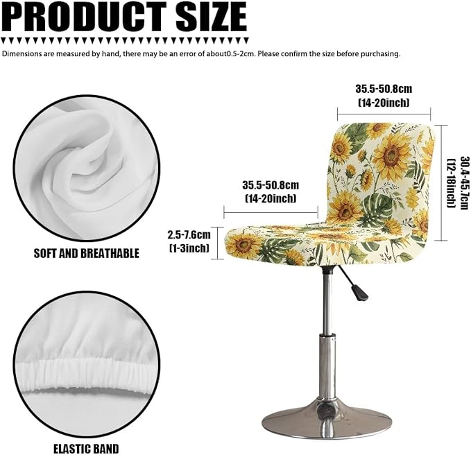 Sunflower Leaf Set of 2 Bar Stool Covers,Stretchable Bar Stool Covers Removable Bar Stool Chair Covers for Dining Room Cafe Furniture Chair Seat Protectors - Image 7