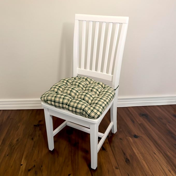 Barnett Home Decor Dining Chair Pad with Ties Montgomery Green Plaid - Size Medium 16.5 x 18 16.5 x 18 - Latex Foam Fill Cushion, Reversible, Machine Washable - Green Natural Tartan - Image 2