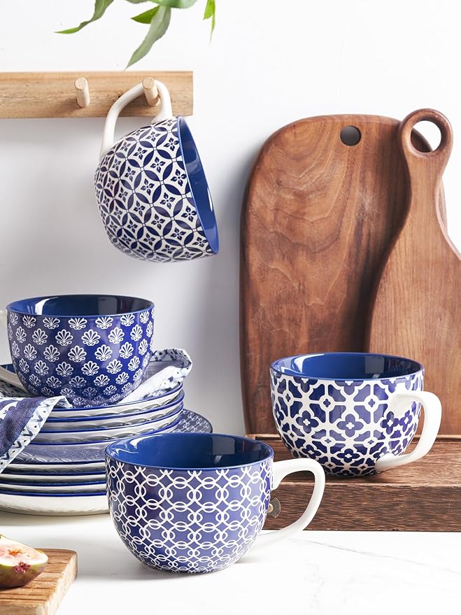 DOWAN Coffee Mugs Set of 4, 24 oz Large Coffee Mugs, Jumbo Soup Mugs With Handles, Ceramic Coffee Cups for Coffee Cereal Latte for Men Women, Housewarming Wedding Gift, Vintage Blue - Image 6