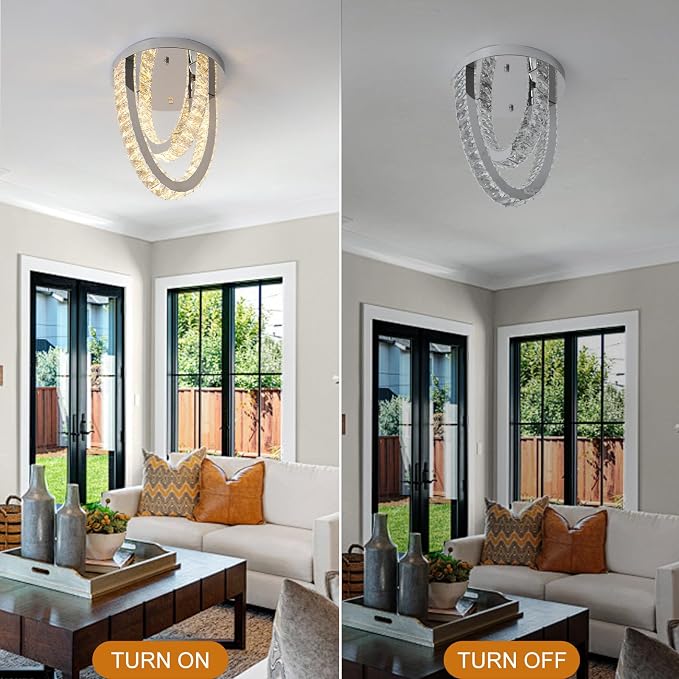Modern Crystal Ceiling Light Chandelier, Flush Mount Lighting Fixture Pendant Ceiling Lamp Light for Living Room Bedroom Dining Room Hallway - Image 7