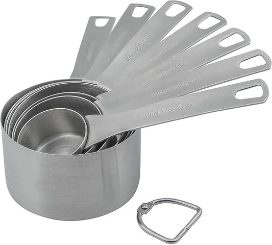 Smithcraft Measuring Cups Set of 7, 18/8 Stainless Steel Measuring Cups with 1/8, 1/4, 1/3, 1/2, 2/3, 3/4 & 1 Cup for Kitchen & Baking, Dry and Liquil Metal Metric Measure Cups Set