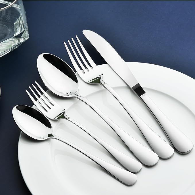 Silverware Set for 8 with Serving Utensils,Stainless Steel Flatware Cutlery | Heavy Duty Steak Knife Fork and Spoon, Dishwasher Safe, Gift Package for Wedding Housewarming - Image 3