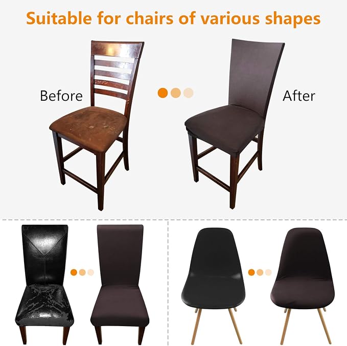 Fuloon 4 Pack Super Fit Stretch Removable Washable Short Dining Chair Protector Cover Seat Slipcover for Hotel, Dining Room, Ceremony, Banquet Wedding Party | Solid Chocolate, Set of 4, Super Fit, Stretch, Removable, Washable, Suits for Hotel, Dining R... - Image 5