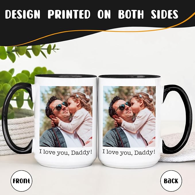Personalized Coffee Mug 15 Oz, Custom Picture Text or Logo Ceramic Mug, Customized Gift for Men & Women, Taza Personalizada with Photo and Words, Customizable Large Tea Cup | White - Black - Image 4