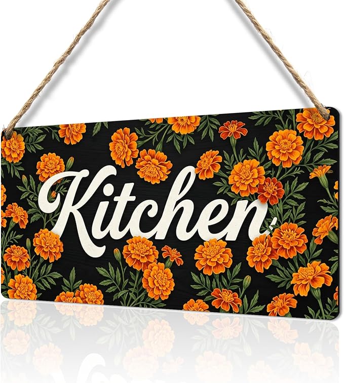Rustic Farmhouse Kitchen Wall Decor Floral Wood Hanging Sign for Country Cottage Home Styling Vintage Art Plaque Thoughtful Housewarming Gift 12x6 Inches by Producedbychengcan